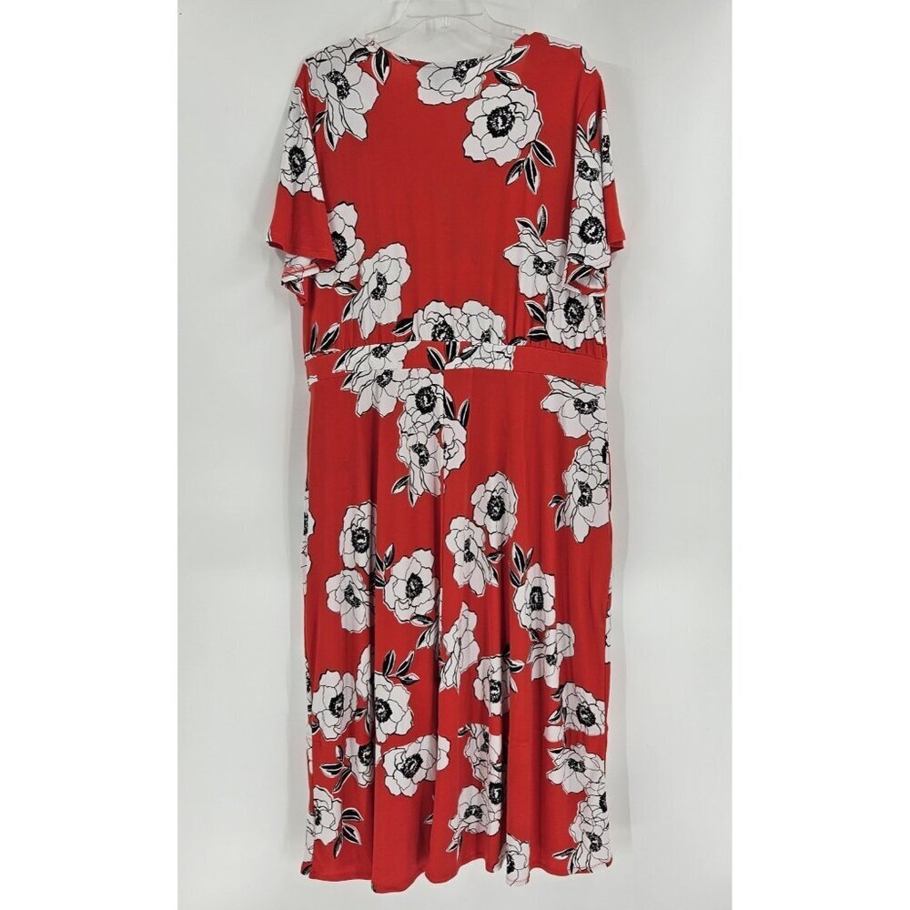 Lane Bryant Red Floral Wrap Maxi Dress Size 22/24 Short Sleeve V-Neck New - Picture 4 of 5
